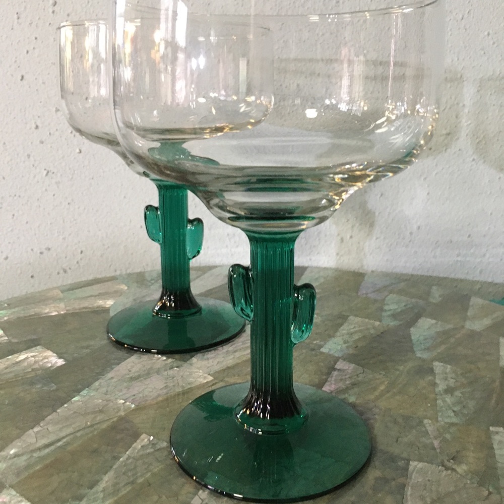 Set of two cactus margarita glasses